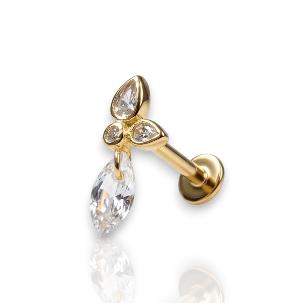 Ασημένιο Επιχρυσωμένο Piercing Αυτιού με Ζιργκόν (code FC015252)